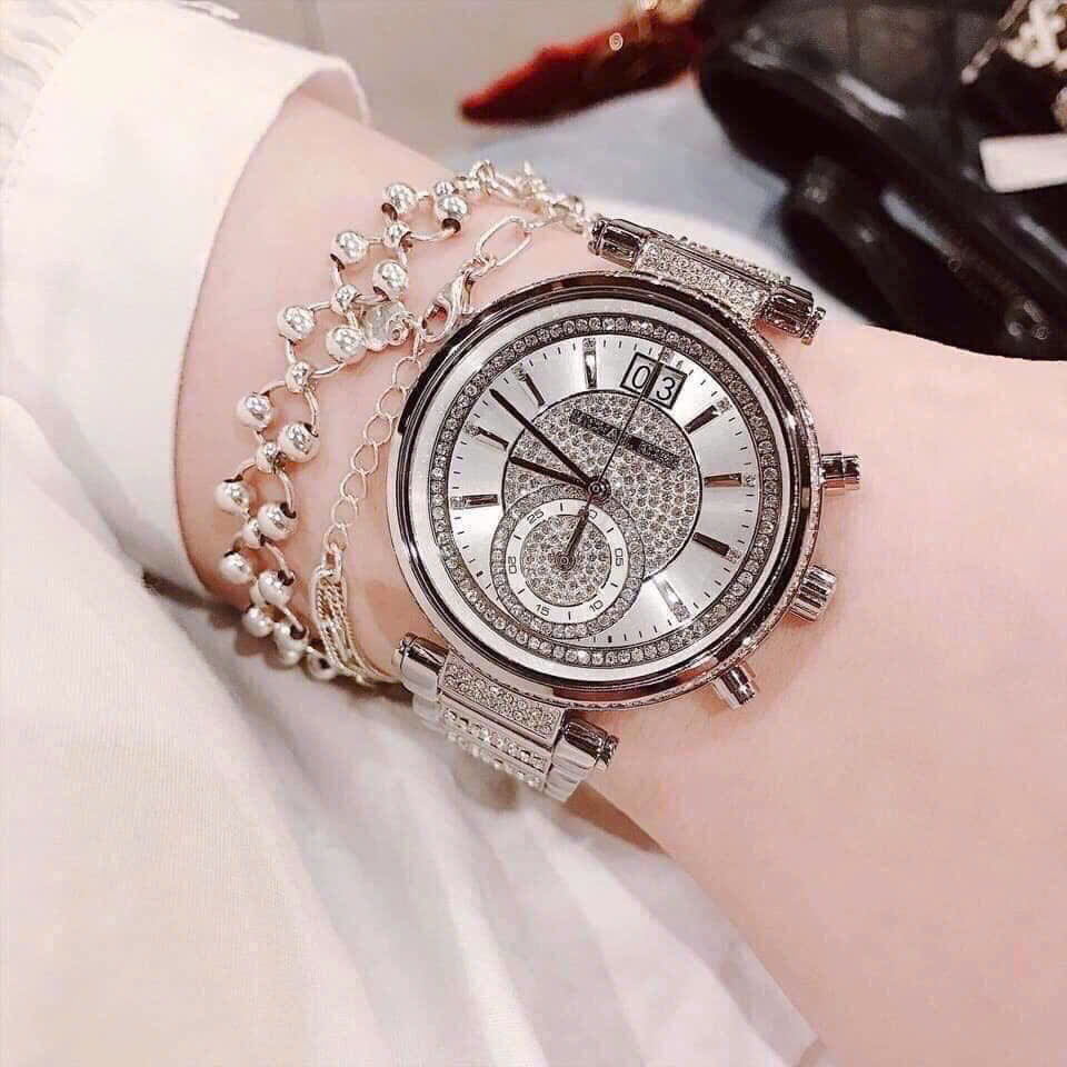 Đồng hồ Đồng Hồ Chính Hãng Michael Kors Nữ Sawyer Silver Crystal Pave Dial